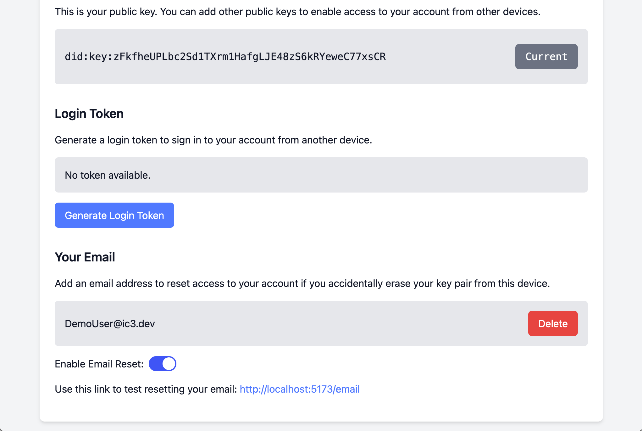 Enabling email reset option